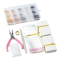 Mixed Color DIY Earring Making Kit, Including Iron Jump Rings & Earring Hooks, Brass Rings, Tweezers, Paper Earring Display Card, Plastic Ear Nuts, Metallic Wire Twist Ties, Mixed Color, 1679Pcs/set