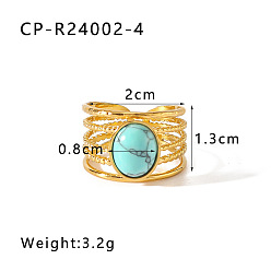 Синтетическая Бирюза 304 Браслет из нержавеющей стали с открытыми кольцами из искусственной бирюзы., овальные, золотые, 20 мм