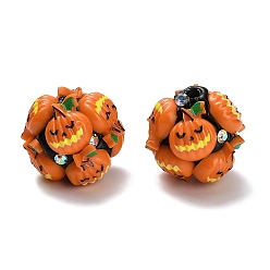 Тыква Бусины из полимерной глины со стразами и смолой на тему Хэллоуина, для самодельных украшений и украшений для ручек, тыква, 18~19x19~21x19~21 мм, отверстие : 2 мм