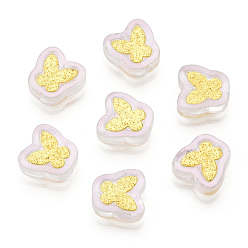 Clear Electroplate Transparent Handmade Lampwork Beads, with Golden Plated Brass Findings, Butterfly, Clear, 11x11x4mm, Hole: 1mm