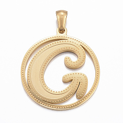 Golden Ionenbeschichtung (IP) 304 Edelstahlanhänger, flach rund mit letter.g, golden, 28x25x1.2 mm, Bohrung: 6x3 mm