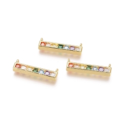 Golden Brass Micro Pave Cubic Zirconia Pendants, Cadmium Free & Lead Free, Rectangle, Colorful, Golden, 6x20x2.5mm, Hole: 1.2mm