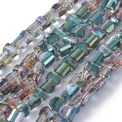 Зеленое Покрытие Стеклянные бусины с гальваническим покрытием , граненые, с половиным покрытием, полукруглый, зеленый покрытием, 4x4x3 мм, отверстие : 0.8 мм, около 148 шт / нитка, 19.69 дюйм (50 см)