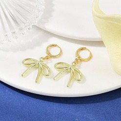 Золотой Серьги-кольца из сплава с бантом, с латунной фурнитурой для сережек-колец Huggie Hoop для женщин, золотые, 37.5x23 мм