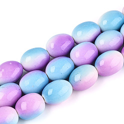 Средняя Орхидея С напылением окрашенные синтетические бирюзовые бусинки, овальные, два тона, средне орхидеи, 15~15.5x11.5~12 мм, отверстие : 1 мм, около 25 шт / нитка, 14.76~14.96'' (37.5~38 см)