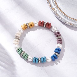 Смешанные камни Браслеты из натурального лавового камня и ракушек с бусинами и жемчугом для женщин, с бусинами-рондель из сплава, внутренний диаметр: 2-1/4 дюйм (5.75 см)