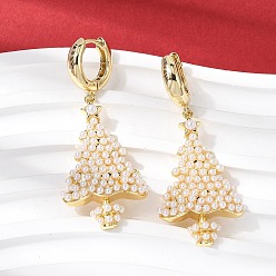 Рождественская елка Рождественские латунные серьги-гвоздики, с пластмассовой жемчужиной abs, стойки покрытие, долговечный, без кадмия и без свинца, реальный 18 k позолоченный, рождественская елка, 53x23 мм