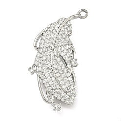 Платина Перьевая латунь микропаве кубический цирконий усилитель укорачиватель застежек, подвеска навесная навесная, с петлей, платина, 30.5x14x6.5 мм, отверстие : 1.4 мм