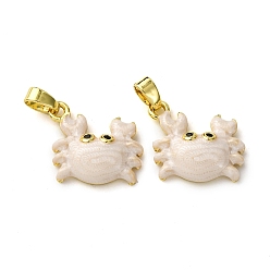 (404) Непрозрачное AB Кислое яблоко Латунные микро проложить кубического циркония подвески, с эмалью, крабовые прелести, реальный 18 k позолоченный, цветочный белый, 14.5x15x4 мм, отверстие : 4x2.5 мм