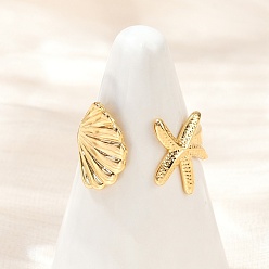 Настоящее золото 18K Латунные регулируемые манжеты для женщин, формы раковины, долговечный, без никеля , реальный 18 k позолоченный, 13 мм, размер США 6 1/2 (16.9 мм)