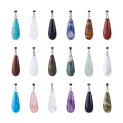 Смешанные камни 18 шт 18 кулоны из натуральных и синтетических драгоценных камней в стиле, с платиновой и латунной фурнитурой, слеза, 26.5~29x10 мм, отверстие : 2.5~3.5x4~6 мм, 1 шт / стиль