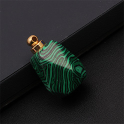 Malachite Synthetic Malachite Openable Perfume Bottle Pendants, Faceted Polygon Perfume Bottle Charms with Golden Plated Metal Cap, 30x23mm, Capacity: 2ml(0.07fl. oz)