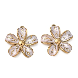 Golden 304 Stainless Steel Enamel Pendants, Flower Charms, Ion Plating(IP), Golden, 32x30x4.5mm, Hole: 2mm