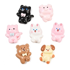 Mixed Color Cute Animal Opaque Resin Enamel Cabochons, Mixed Shapes, Mixed Color, 19~21x16~19x8~9mm