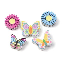 (52) Непрозрачная лаванда Печатные деревянные бусины, бабочки и цветы, разноцветные, 15.5~20x19.5~25x7~8 мм, отверстие : 2.5~3 мм