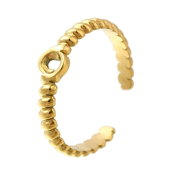 Настоящее золото 18K Ионное покрытие (IP) 304 Компоненты открытого манжетного кольца из нержавеющей стали, настройки кольца для горного хрусталя, реальный 18 k позолоченный, внутренний диаметр: регулируемый, 4.5 мм, пригодный для стразов 3 мм