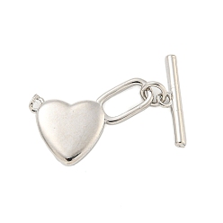 Platine Laiton fermoirs toggle, sans cadmium et sans nickel et sans plomb, cœur, platine, cœur: 20.5x14x2.5 mm, trou: 7.8x3.5 mm et 1.6 mm, bar: 16.5x4.5x2 mm, Trou: 1.4mm
