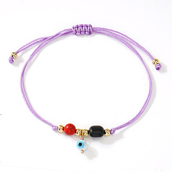 Лиловый Богемные браслеты с подвеской в виде очков, символизирующих сглаз, регулируемые, Браслеты из плетеных бусин с синтетическим бирюзовым и латунным орнаментом для женщин и мужчин., сирень, 11.02 дюйм (28 см)
