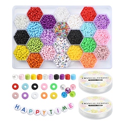 Gemischte Farbe Bastelset für DIY-Buchstaben-Perlenketten-Armbänder, inklusive runder Glasperlen, ABS-Kunststoff-Imitationsperlen & & Acryl & Polymer-Ton-Scheibenperlen, Gemischte Farbe, Perlen: 5175/Schachtel