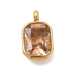 Светло-Персиковый 304 из нержавеющей стали с горный хрусталь подвески, прямоугольник амулеты, ионное покрытие (ip), золотые, светлый персик, 12.5x7.5x5 мм, отверстие : 1.8 мм