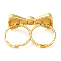 Real 18K Gold Plated Brass Open Cuff Rings, Bowknot, Real 18K Gold Plated, Adjustable