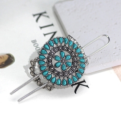 Античное Серебро Синтетические бирюзовые палочки для волос, аксессуары для волос для женщин и девочек, плоские круглые с цветком, античное серебро, 110 мм