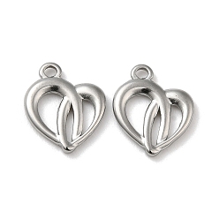 Stainless Steel Color Non-Tarnish 304 Stainless Steel Charms, Heart Charm, Stainless Steel Color, 14.5x12x2mm, Hole: 1.5mm