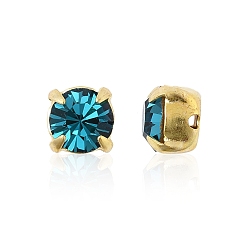 60100 Indicolite Preciosa® maxima crystal в пришивной чашке, чешский хрусталь, с настройками латуни, 719 37 085 шатон (круглый), золотые, 60100 индиголит, ss 29 (6.15~6.35 мм)
