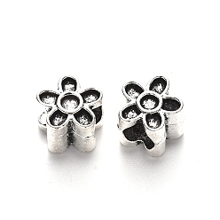 Античное Серебро Тибетский стиль сплава настройки эмали европейский шарик, бусины с большим отверстием, без свинца, цветок, античное серебро, 8.5x8.5x7 мм, Отверстие : 4.5 мм , около 710 шт / 1000 г