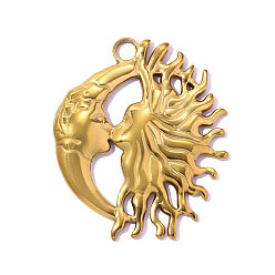 Настоящее золото 18K 304 подвески из нержавеющей стали, амулет «поцелуй солнца и луны», ионное покрытие (ip), долговечный, реальный 18 k позолоченный, 33x28 мм, отверстие: 3 мм