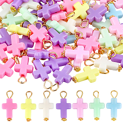 Mixed Color 60Pcs Opaque Acrylic Pendants, Cross Charms with Iron Loops, Golden, Mixed Color, 22mm, Hole: 3mm
