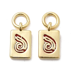 Красный Латунь эмаль прелести, прямоугольник в форме раковины, стойки покрытие, долговечный, без кадмия и без свинца, реальный 18 k позолоченный, с целью перехода в кольце, красные, 10.5x6x1.5 мм, отверстие : 3 мм