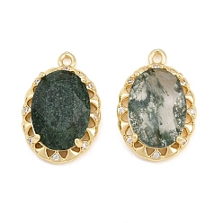 Dark Green Brass Glass Pendants, Oval Charms, Faceted, with Glitter Powder, Golden, Dark Green, 20x14x5.5mm, Hole: 1.4mm