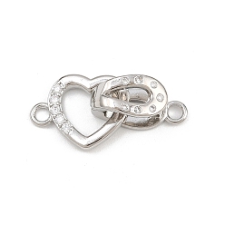 Платина Замки из латуни с микропейвом и прозрачным фианитом, сердце, платина, 14.5x11.5x1.5 мм, отверстие : 2 мм
