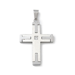 Нержавеющая Сталь Цвет 304 подвески из нержавеющей стали, со стразами, крест прелести, цвет нержавеющей стали, 37x25x3 мм, отверстие : 6.5x3 мм