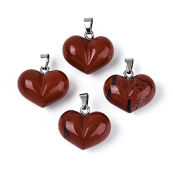 Красный Камень Массивные подвески в форме сердца из натуральной красной яшмы, с 304 защелкой из нержавеющей стали на поручнях, цвет нержавеющей стали, 17~18x20~20.5x11~12 мм, отверстие : 5.5~6x2.5~3.5 мм