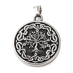 Tree of Life 316 хирургические подвески из нержавеющей стали, античное серебро, плоские круглые прелести, древо жизни, 45x38x5.5 мм, отверстие : 8.5x4.5 мм