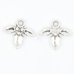 Antique Silver Tibetan Style Alloy Charms, Mistletoe/Holly Leaf, Cadmium Free & Nickel Free & Lead Free, Antique Silver, 14x12.5x2.5mm, Hole:2mm