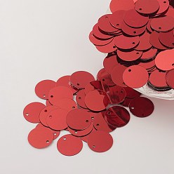Indian Red Ornament Accessories Plastic Paillette/Sequins Charms, Flat Round, Indian Red, 12~13x0.1mm, Hole: 1.4mm