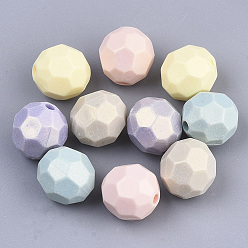 Mixed Color Spray Painted Acrylic Beads, Rubberized Style, Faceted, Round, Mixed Color, 10.5x10mm, Hole: 1.8mm, about 1000pcs/500g