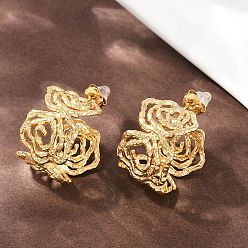 Настоящее золото 18K 304 серьги-гвоздики из нержавеющей стали с полыми цветами, реальный 18 k позолоченный, 24x16.5 мм