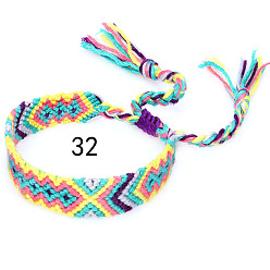 Medium Sea Green Cotton Braided Rhombus Pattern Cord Bracelet, Ethnic Tribal Adjustable Brazilian Bracelet for Women, Medium Sea Green, 5-7/8~14-1/8 inch(15~36cm)