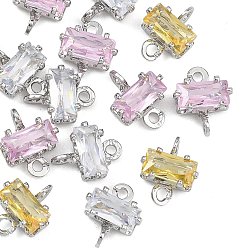 Mixed Color SHEGRACE Brass Pave Cubic Zirconia Rectangle Connector Charms, Cadmium Free & Nickel Free & Lead Free, Long-Lasting Plated, Real Platinum Plated, Mixed Color, 9x7x4mm, Hole: 1mm and 1.2mm