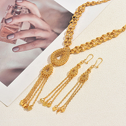 Золотой Винтажный комплект из ожерелья и сережек из сплава в форме капли с полой кисточкой для женщин., золотые, ожерелья: около 19.69 дюйма (50 см)