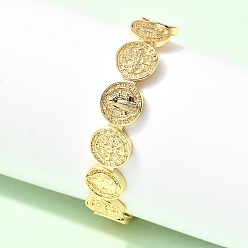 Human Религиозные латунные браслеты-манжеты, золотые, Святой бенедикт, внутренний диаметр: 2-1/4x1-3/4 дюйм (5.6x4.5 см)