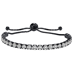 Черный Браслеты из латуни с микропаве и кубическим цирконием, чёрные, 9-1/8~11 дюйм (23~28 см)