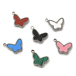 Stainless Steel Color 304 Stainless Steel Pendants, with Synthetic Malachite & Acrylic & Shell, Butterfly Charm, Stainless Steel Color, 11x15x3mm, Hole: 1.8mm