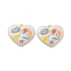 Разноцветный Стойки обшивки сплава эмали подвески, cmолой, сердце со сглазом и цветочным оберегом, без кадмия, без никеля и без свинца, золотые, красочный, 21x25x3.5 мм, отверстие : 1.6 мм