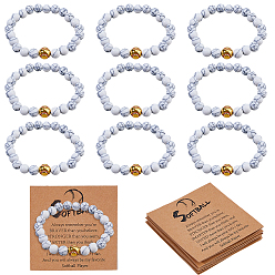 Howlite 1Set Natural Howlite Beads Stretch Bracelets for Men Women, Round, with Display Card, Inner Diameter: 2-1/4 inch(5.55cm), 12pcs/set