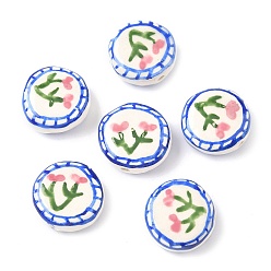 Круглые Цветочная тема фарфоровые бусины ручной работы, круглые, 19.5~20.5x7.5~8.5 мм, отверстие : 1.5~1.6 мм